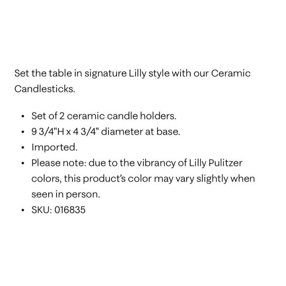 LILLY PULITZER Resort White Palm Tree Ceramic Candlesticks NEW NIB - Picture 3 of 3